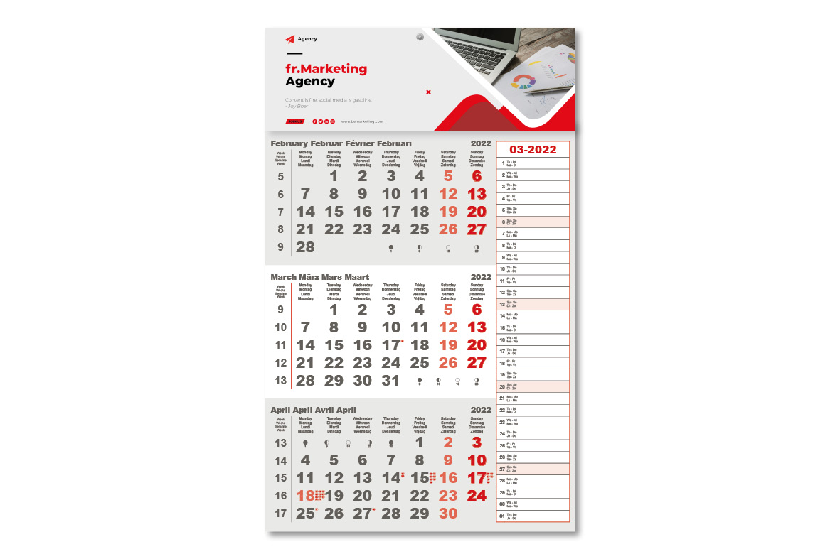 postkantoor Algebraïsch Voorzichtigheid 3-maand lint kalender Type CD - Algraprint